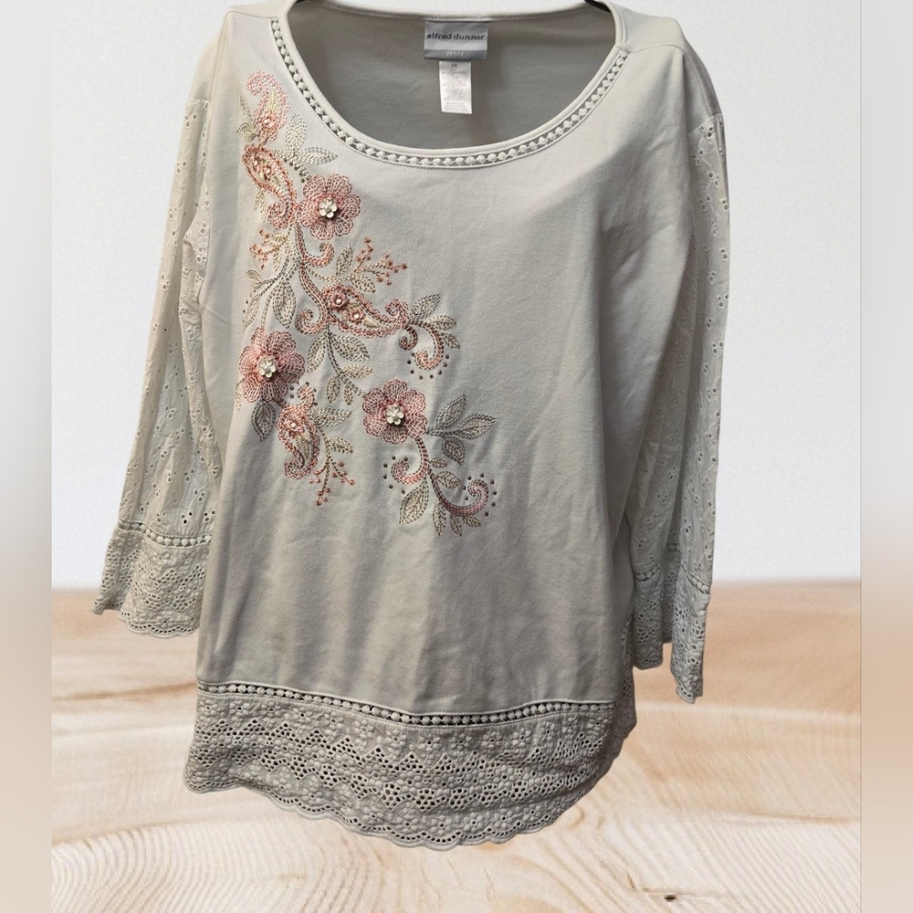 Alfred Dunner Floral Embroidered Blouse Size PXl 🦋